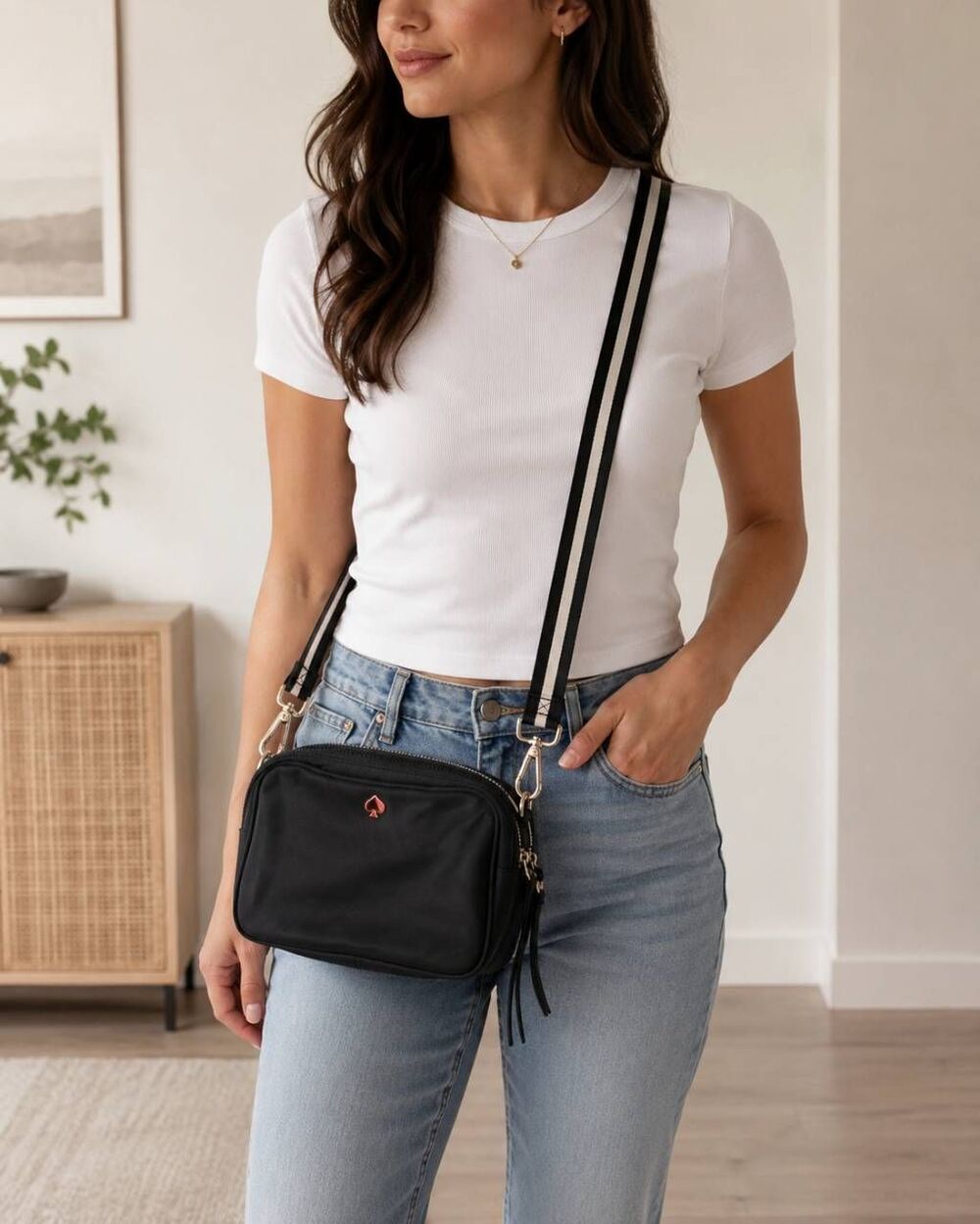 Kate Spade New York Black Nylon Double Zip Crossbody Bag Jae Camera Bag